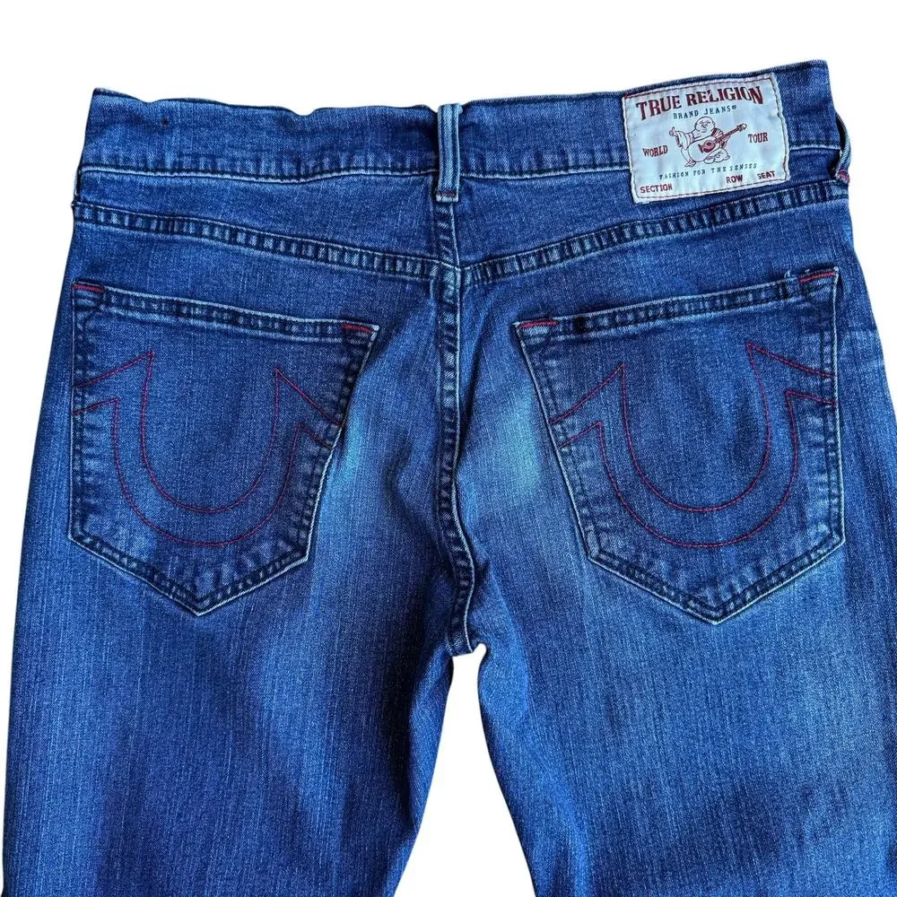 True Religion Mens Ricky Relaxed Straight Dark Wash Stretch Jeans Size 32